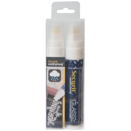 Securit - Marqueur craie imperméable grand blanc, blister de 2 pièces