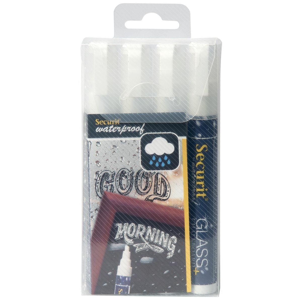 Securit -  Waterproof krijtmarker medium wit, blister met 4 stuks