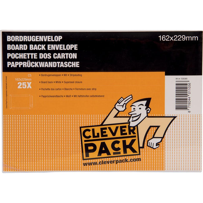 Cleverpack - enveloppes à dos cartonné, pi 162 x 229 mm, avec fermeture à bande, blanc, paquet de 25