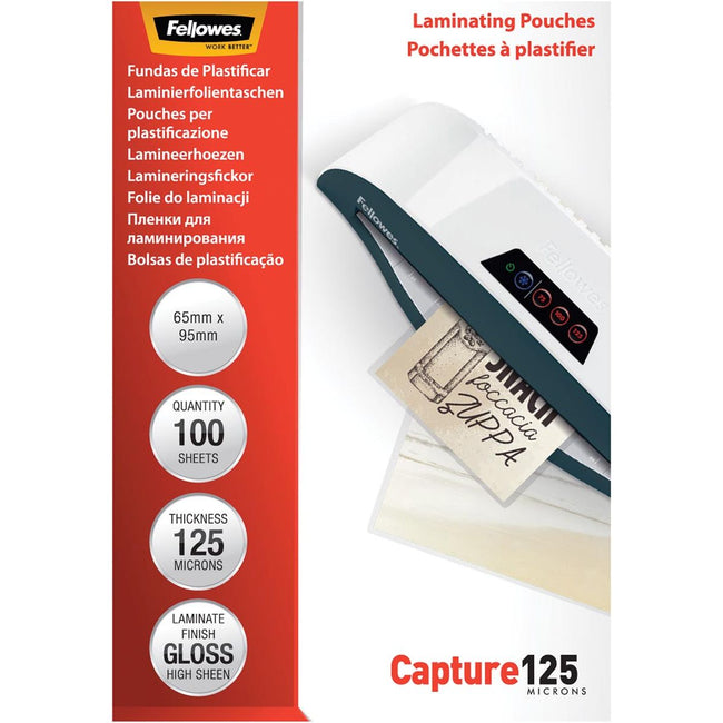 Fellowes - Lamining Cover Capture125 ft 65 x 95 mm, 250 Mikrometer (2 x 125 Mikrometer), Packung von 100 Teilen