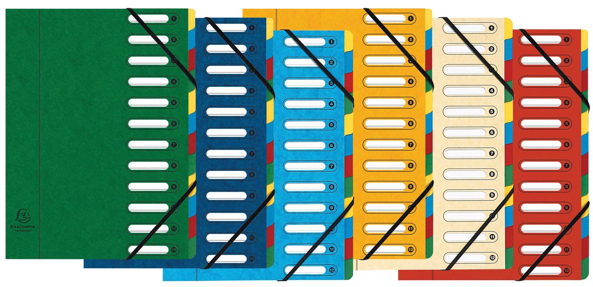 Exacompta - Classeur frontal Harmonika, 12 compartiments, coloris assortis
