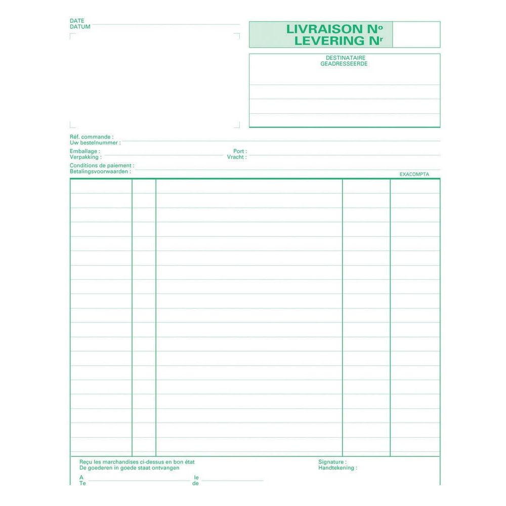 Exacompta -  leveringen, ft 21 x 18 cm, tripli (50 x 3 vel), tweetalig (NL/FR)