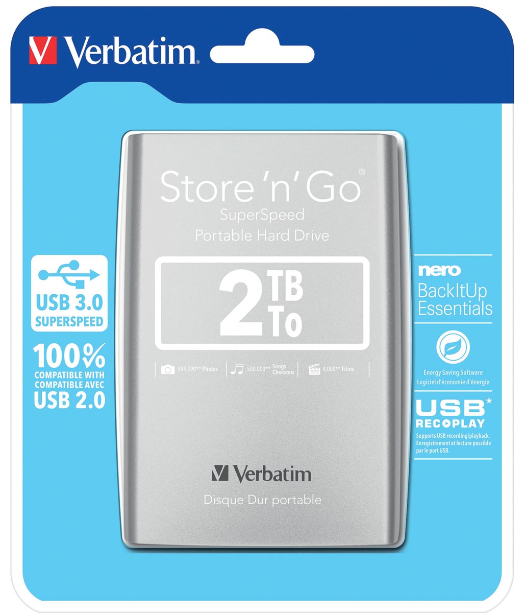 Verbatim - Disque dur de verbatim 3.0 Store 'n' Go, 2 To, argent