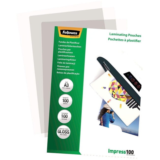 Fellowes - Laminierfolie Impress100 ft A5, 200 Mikron (2 x 100 Mikron), Packung mit 100 Stück