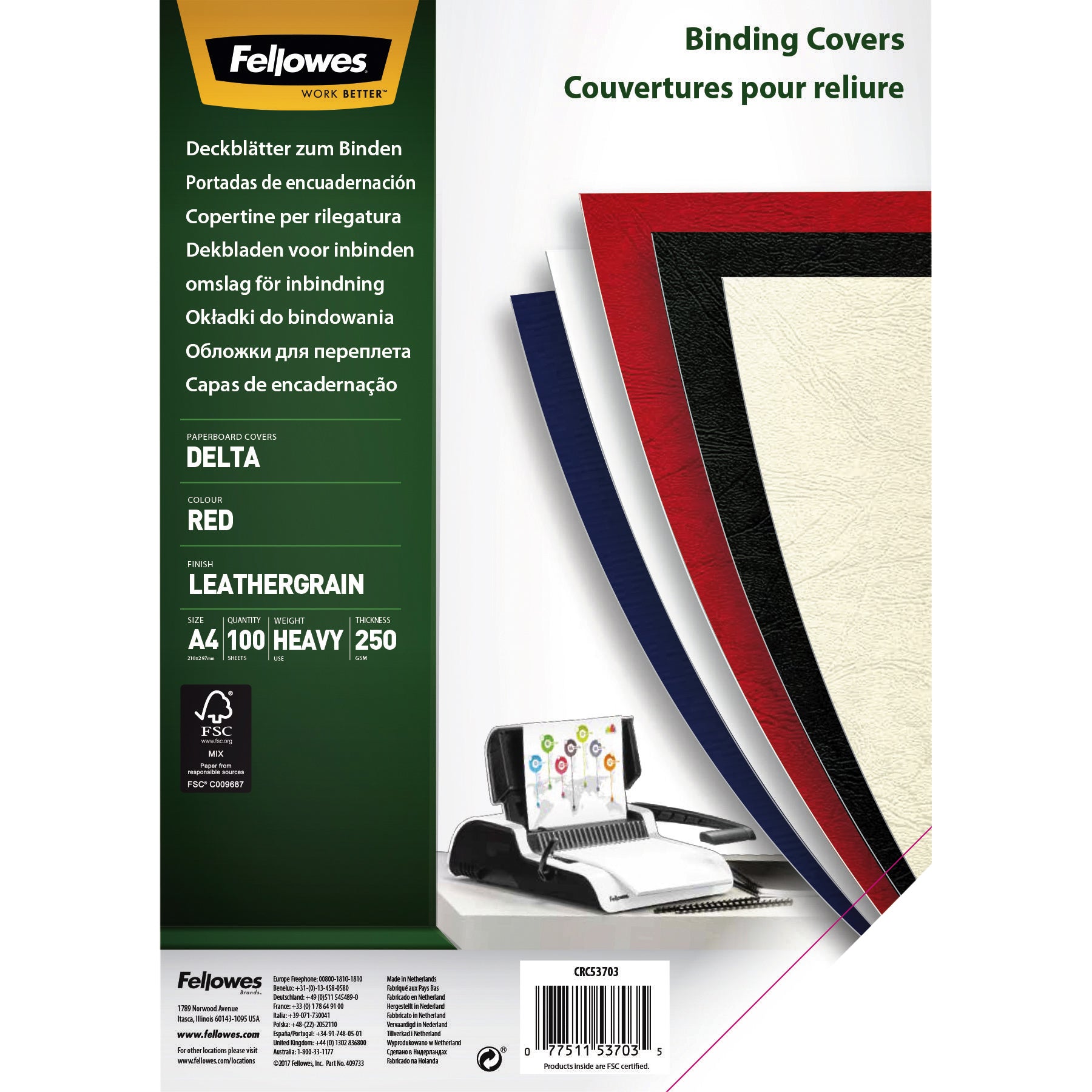 Fellowes -  Voorblad  a4 lederlook rood