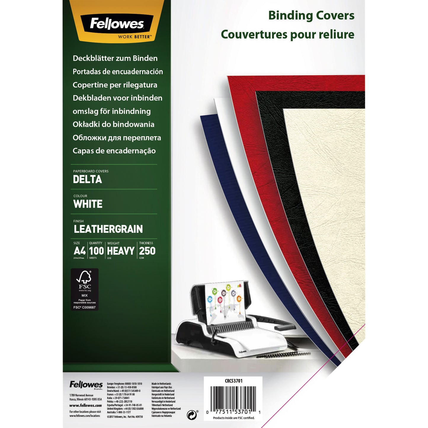 Fellowes - Page de garde a4 aspect cuir blanc