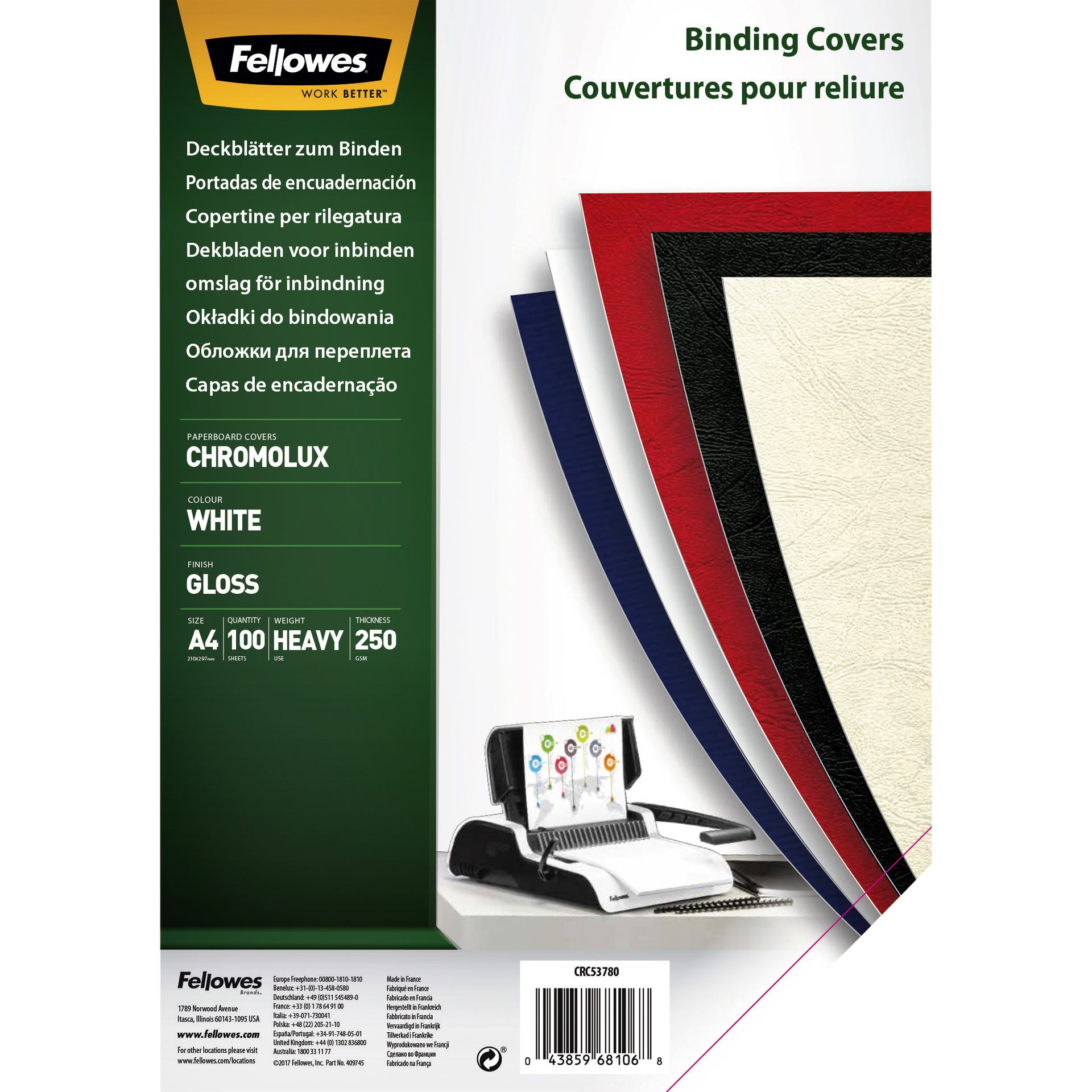 Fellowes -  Voorblad  a4 chromolux 250gr wit