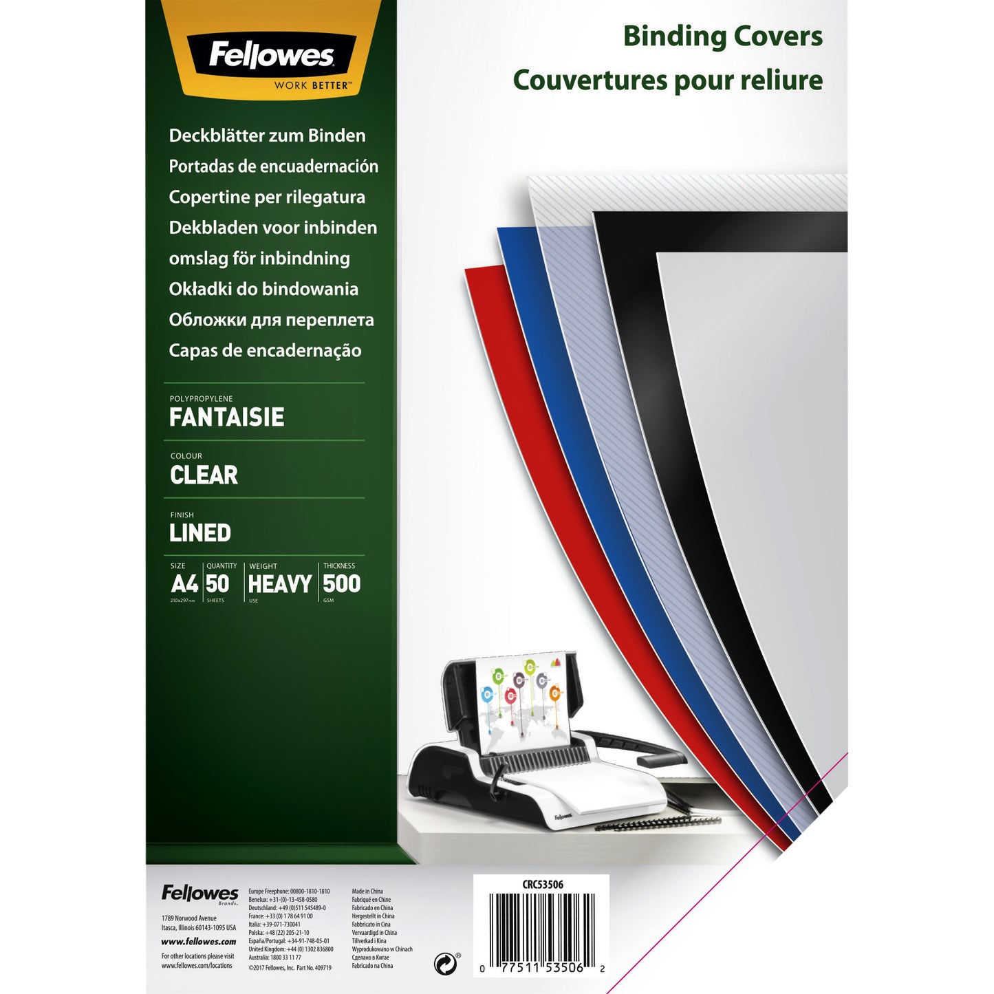 Fellowes - Page de couverture a4 fantaisie pp 500micron transp