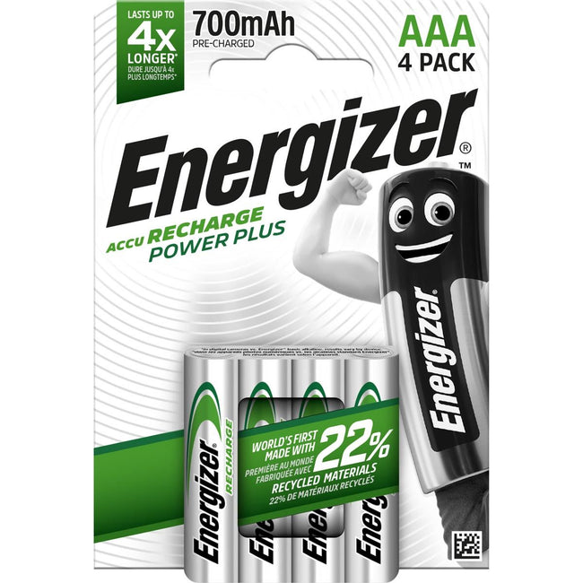 Energizer -  herlaadbare batterijen Power Plus AAA, blister van 4 stuks