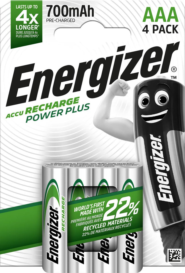 Energizer - Piles rechargeables Power Plus AAA, blister de 4 pièces
