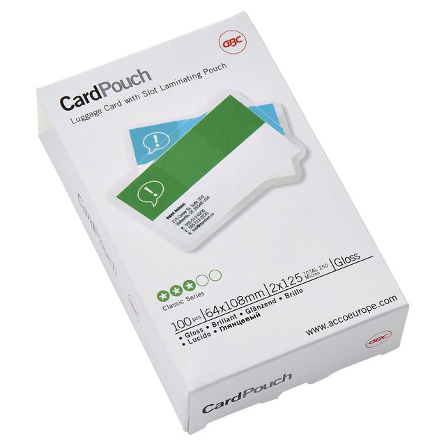 GBC – Gepäcketikett mit laminierter Abdeckung, 64 x 108 mm, 125 Mikron