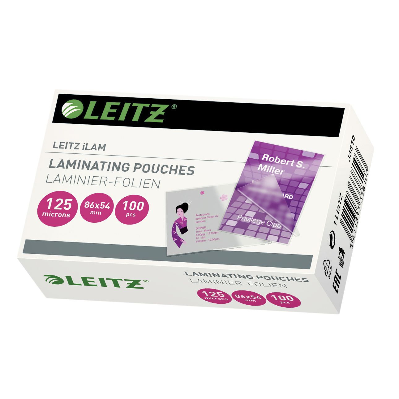 Leitz - Manchon de plastification iLAM 54x86mm 2x125microns EVA 100 pièces