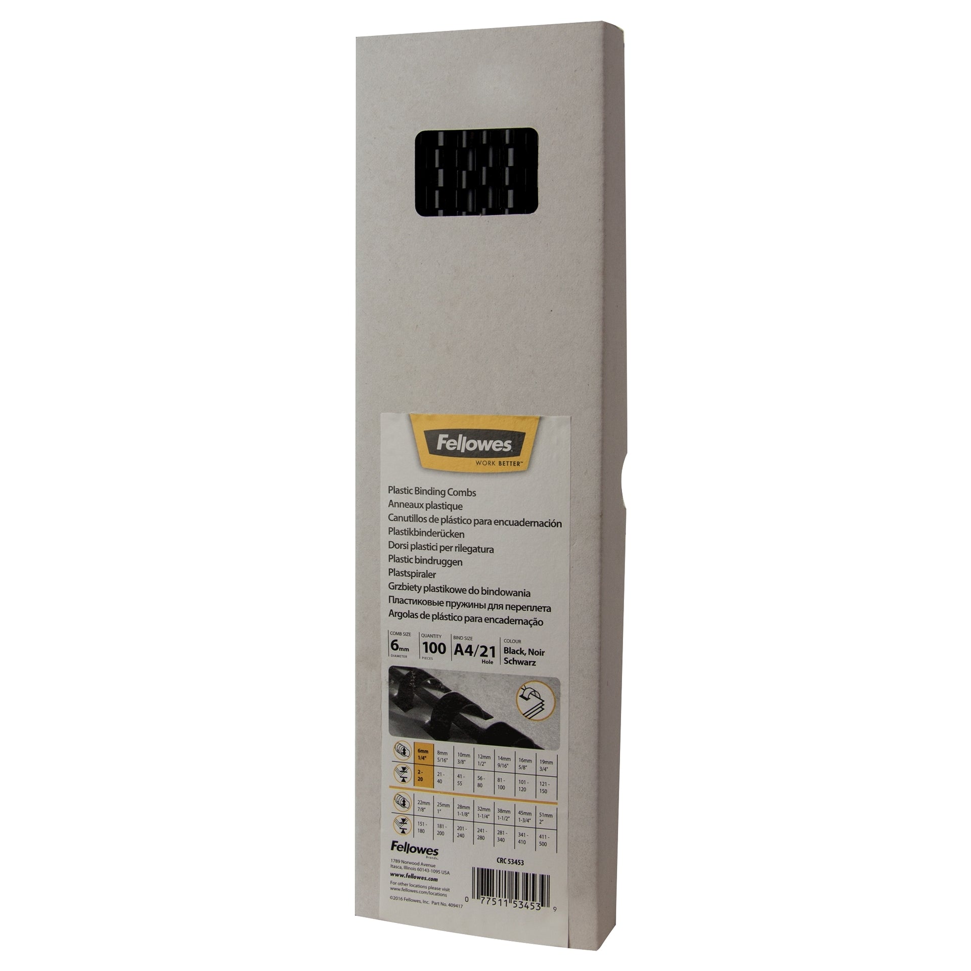 Fellowes - Reliure dos 6mm 21 anneaux a4 noir
