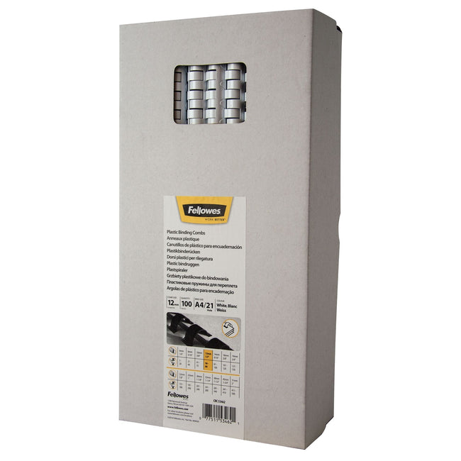 Fellowes - Reliure dos 12mm 21 anneaux a4 blanc