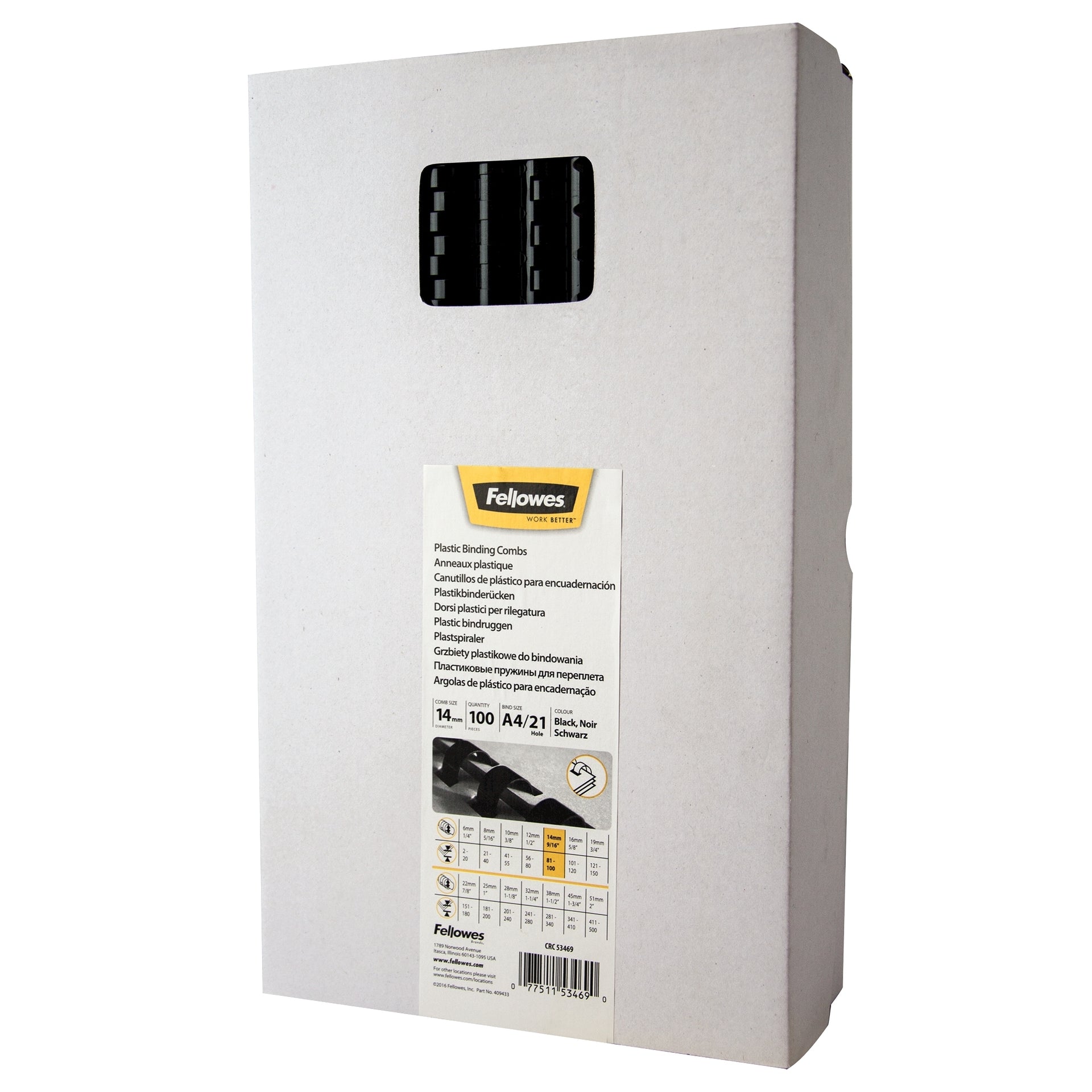 Fellowes -  Bindrug  14mm 21rings a4 zwart