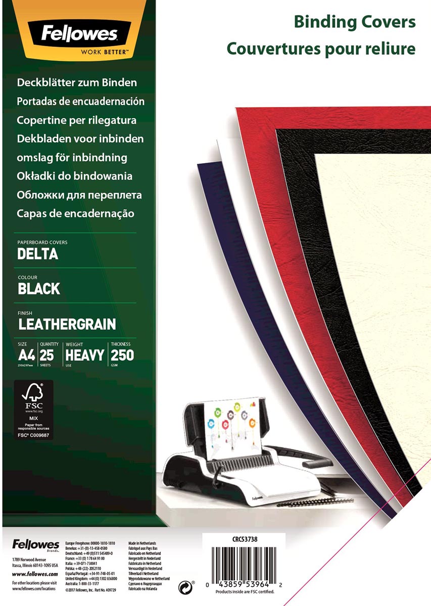 Fellowes - Schutsbladen Leather Look ft A4, 180micron, noir, pak de 25 pièces