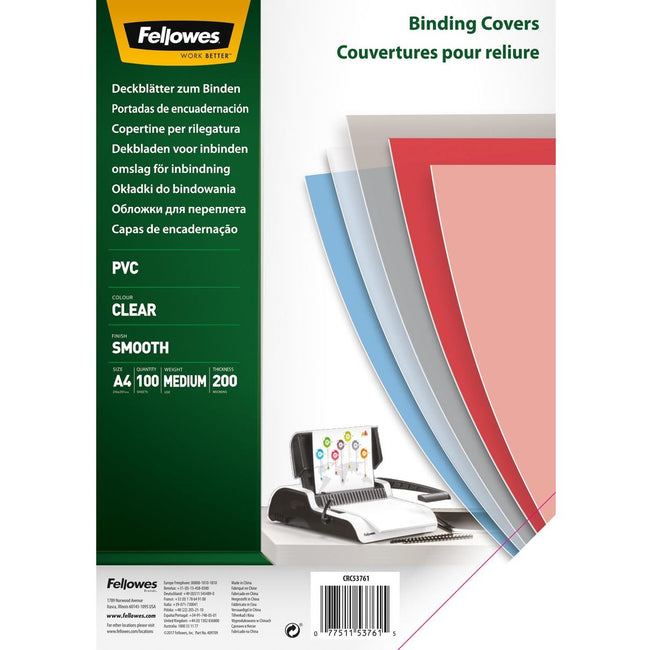 Fellowes - Page de couverture a4 PVC 200microns transparent
