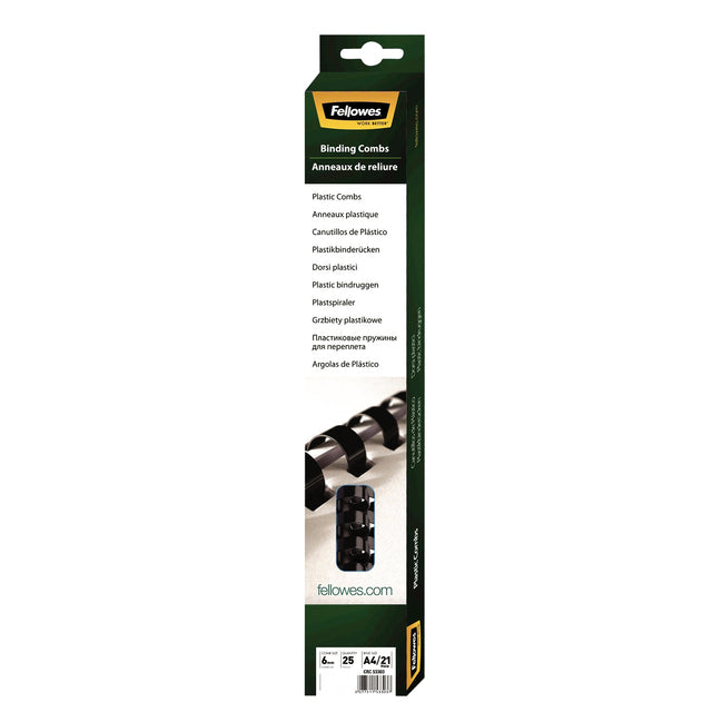 Fellowes - Bindruggen, pak van 25 stuks, 6 mm, zwart