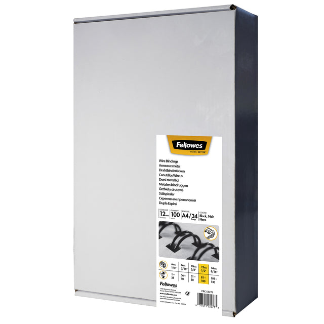 Fellowes -  Draadrug  12mm 34rings a4 zwart