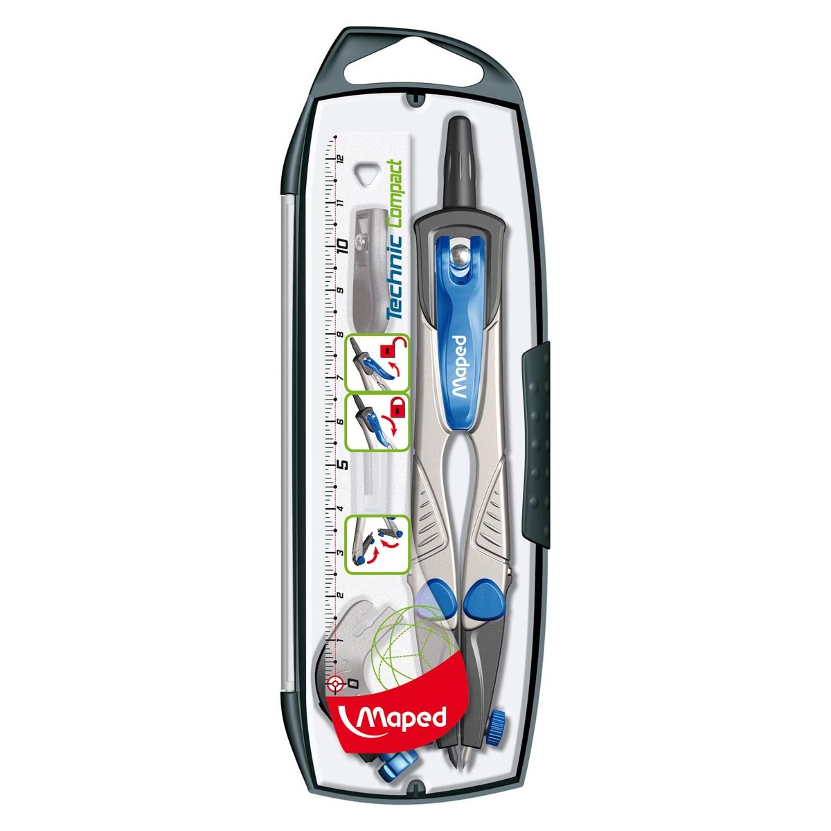 Maped - Kompass Technic Compact 4-teilige Kompassbox: 1 Kompass Technic Compact, 1 Universaleinsatz, 1...