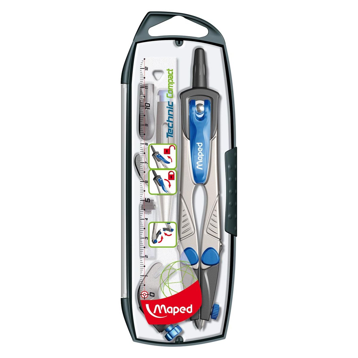 Maped - compas Technic Compact Coffret compas 5 pièces : 1 compas Technic Compact, 1 tube de mines,...