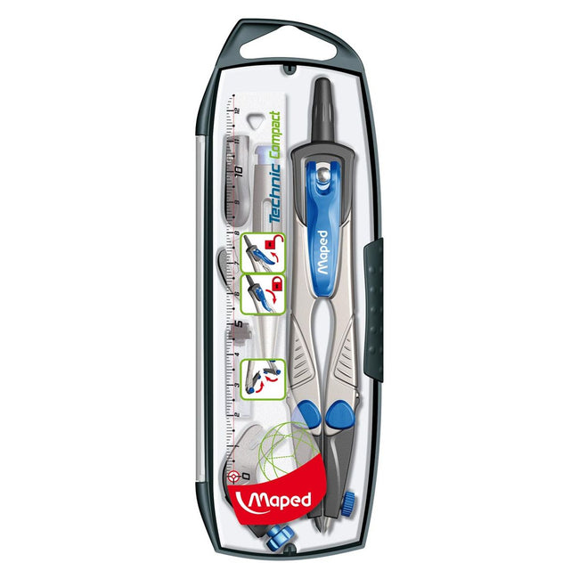 Maped - compas Technic Compact Coffret compas 5 pièces : 1 compas Technic Compact, 1 tube de mines,...