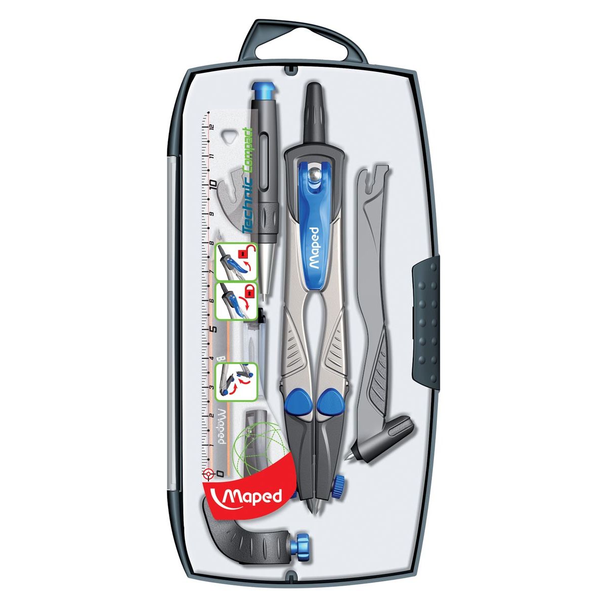 Maped - Kompass Technic Compact 7-teilige Kompassbox: 1 Kompass Technic Compact, 1 Erweiterung, 1 Universal...