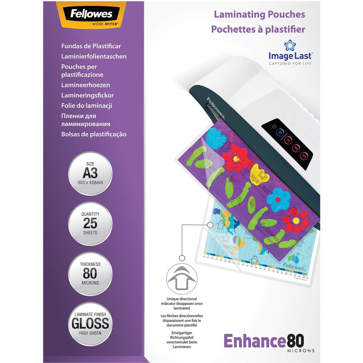 Fellowes - Laminierfolien Enhance80 ft A3, 160 Mikron (2 x 80 Mikron), glänzend, 25er-Packung