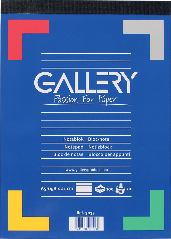 Gallery -   schrijfblok, ft A5, gelijnd, blok van 100 vel