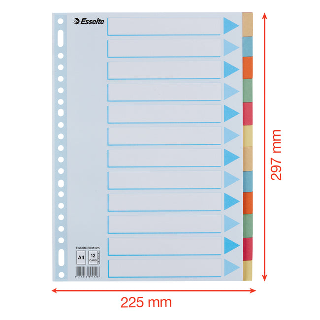Esselte -  Tabbaden  premium a4 12dlg karton 23r ass