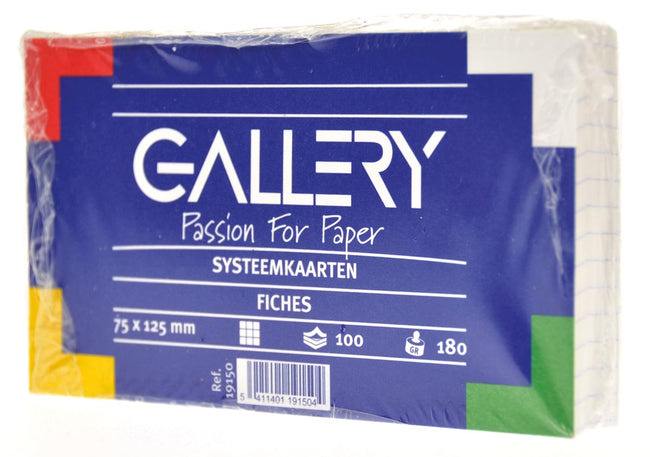 Gallery -   witte systeemkaarten, ft 7,5 x 12,5 cm, geruit 5 mm, pak van 100 stuks