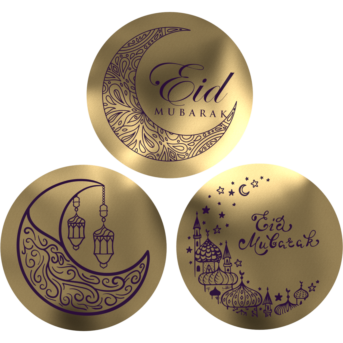 Klika - Étiquette | Étiquette de cadeau papier Gold Eid Mubarak | ∅45 mm | Assorti | Rouler à 500 pièces