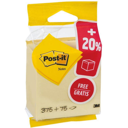 Post-it - Notes cube ft 76 x 76 mm, jaune, bloc de 450 feuilles, sous blister