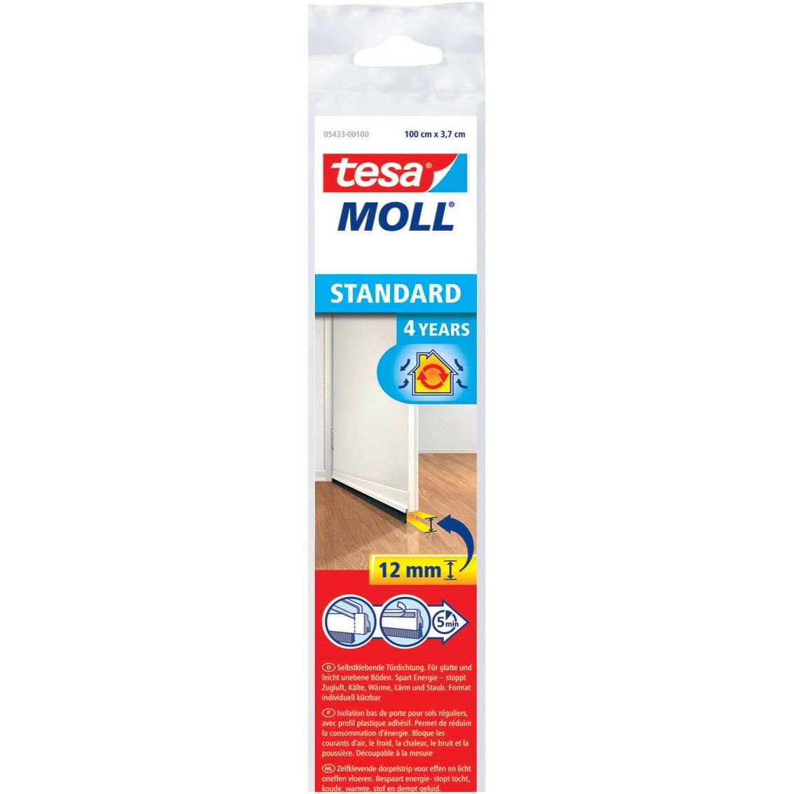 Tesa - Moll Standard Dumme Streifen für einfachen Boden, 1 m x 37 mm, weiß