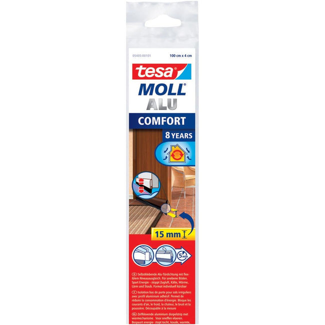 Tesa - Moll Comfort dorpelstrip met veersysteem, 1 m x 40 mm, bruin