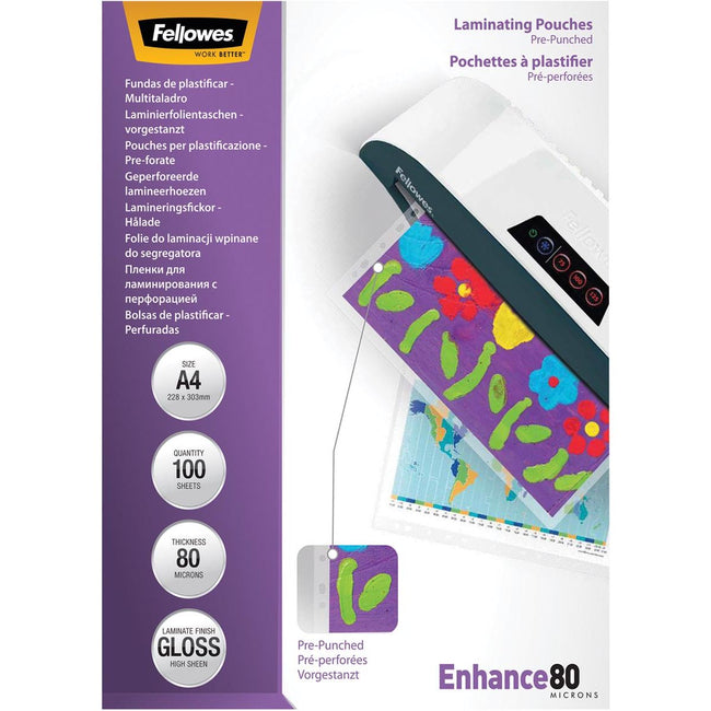 Fellowes - pochette de plastification Enhance80 perforée ft228 x 303 mm, 160 microns (2 x 80 microns), paquet de 100