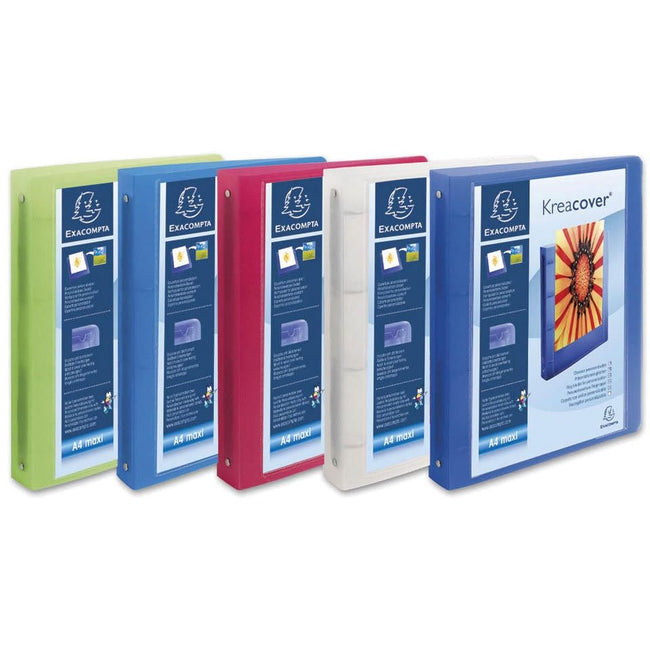 Exacompta - Classeur personnalisable Kreacover 2 anneaux, 5 couleurs assorties : turquoise, vert, rouge...