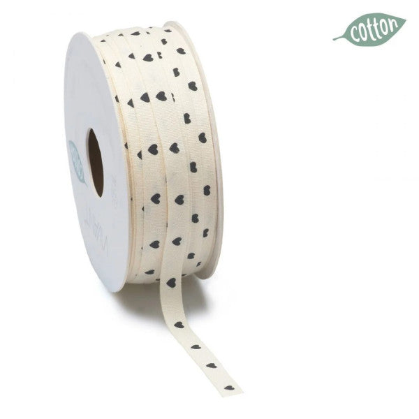 Valentine - Ruban COTON Cuore crème 8mm x 25mètre