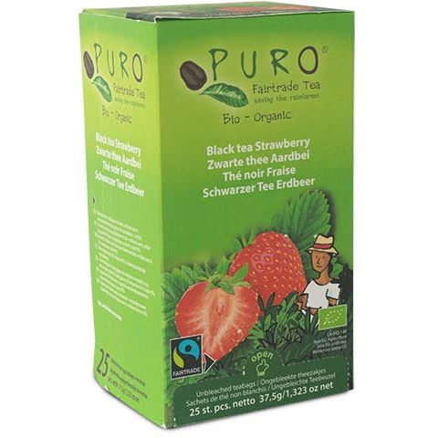 Puro - Bio-Tee Erdbeere, Schwarztee, Fair Trade, Packung mit 25 Beuteln