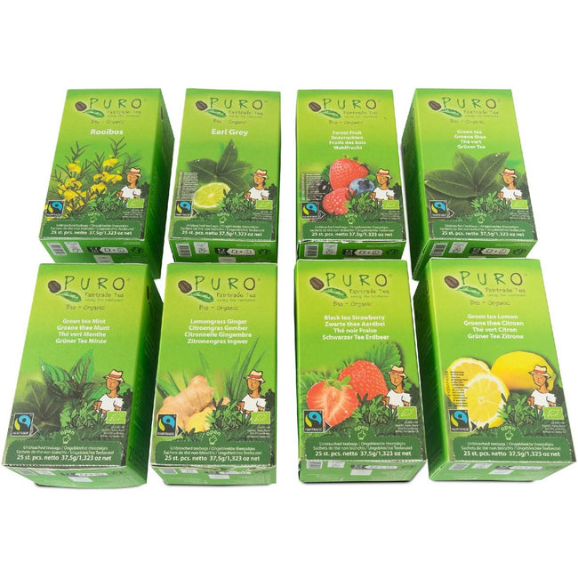 Puro - Puro Bio thee, assortiment, fairtrade, 8 pakken van 25 zakjes