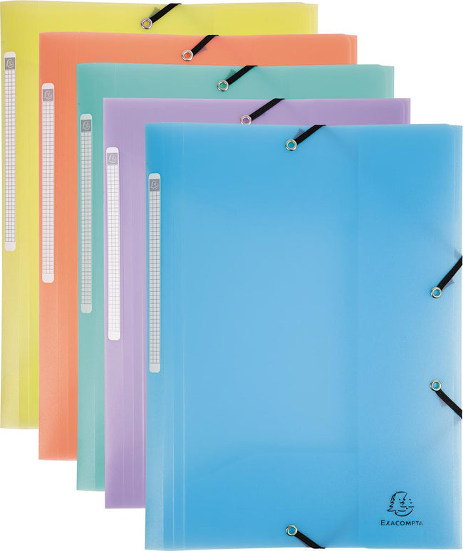 Exacompta - Chemise élasto Chromaline 3 rabats, avec étiquette au dos, couleurs pastel assorties