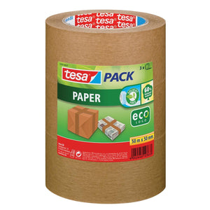 Tesa -  pack paper ecoLogo, ft 50 mm x 50 m, bruin, pak van 3 stuks