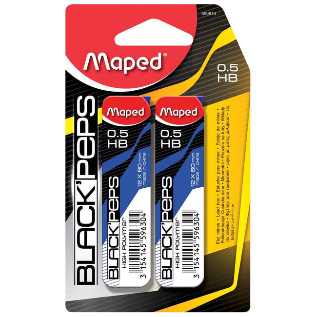 Maped - Mines de crayon Black'peps, 0,5 mm, HB, blister de 2 étuis de 12 pièces