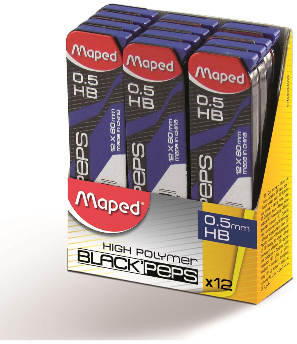 Maped -  Black'peps potloodstiften, 0,5 mm, HB, doos van 12 stuks