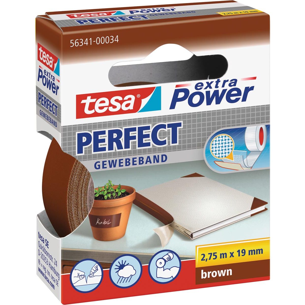 Tesa -  extra Power Perfect, ft 19 mm x 2,75 m, bruin