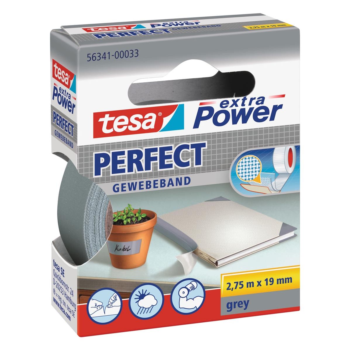 Tesa - Power supplémentaire parfait, ft 19 mm x 2,75 m, gris