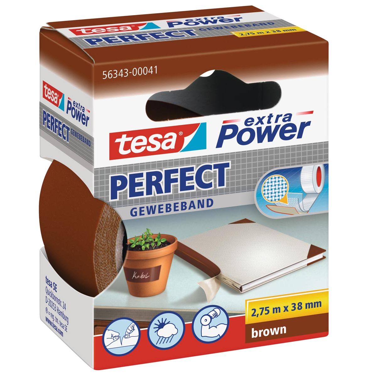 Tesa - extra Power Perfect, ft 38 mm x 2,75 m, braun