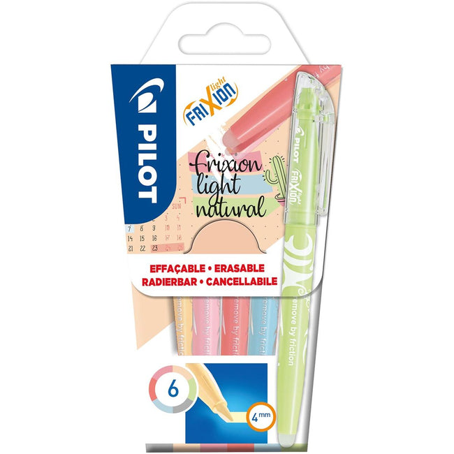 Pilote - Marking Pen Frixion Light Natural, cloque de 6 pièces en couleurs assorties