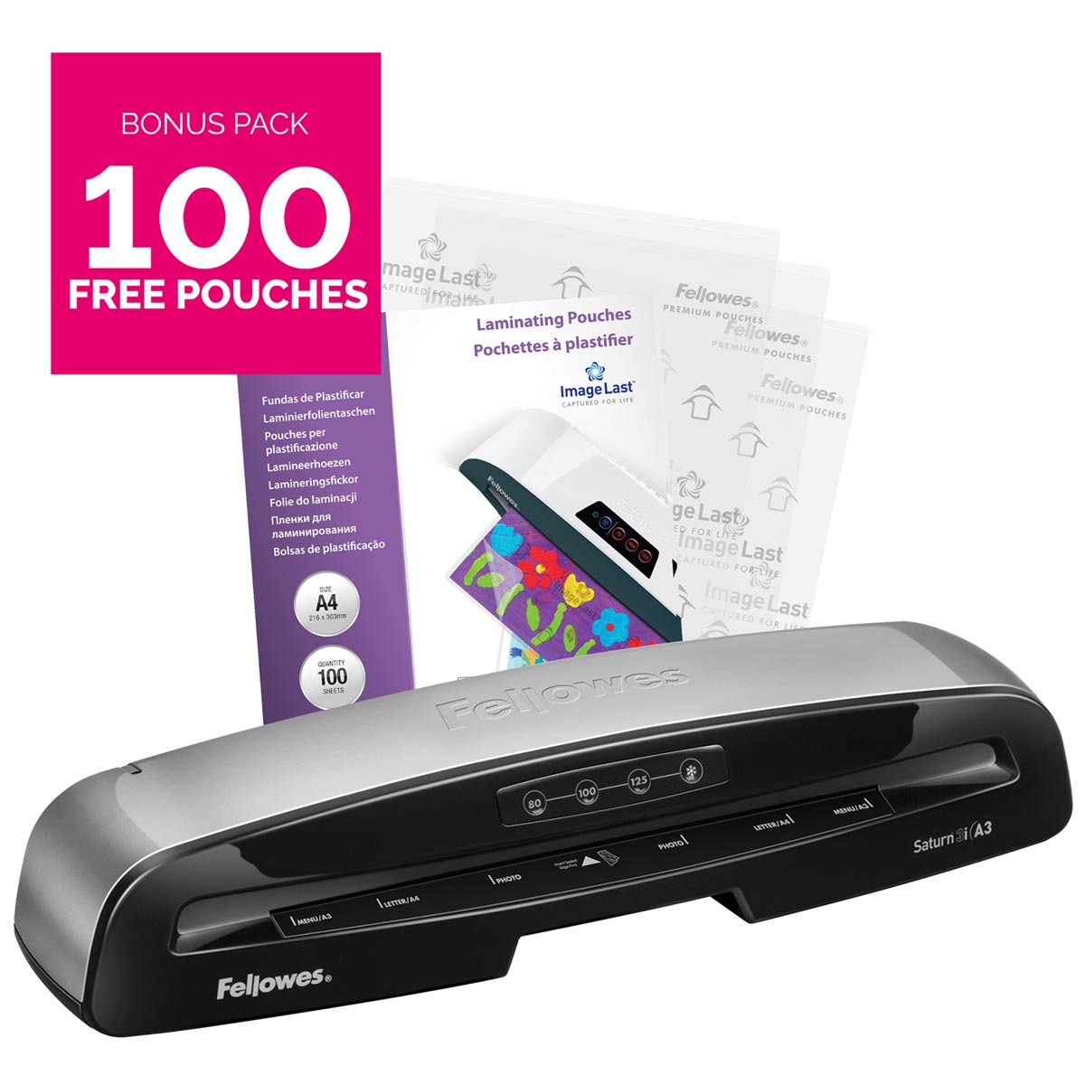 Fellowes - Smimineer Saturne pour FT A3 + Pack bonus de 100 couvertures de stratification (A4, 80 micron)