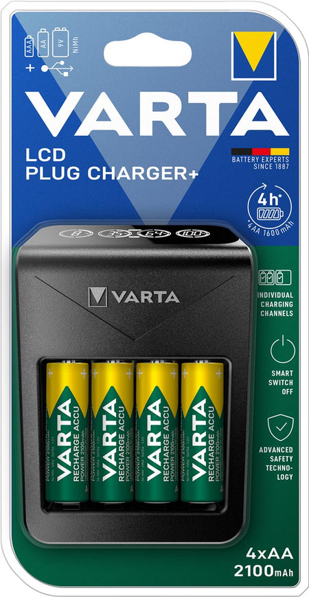 Varta - chargeur de batterie LCD Plug Charger+, avec 4 piles AA, sous blister